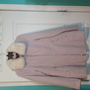 Lovely CoffeShop Brand Light Purple Lined Coat With White Faux Fur Collar Size M